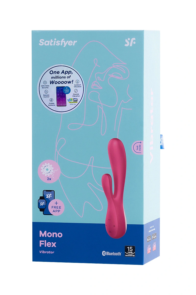 Нереалистичный вибратор Satisfyer Mono Flex Connect App, силикон, красный, 20,4 см.