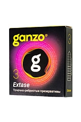 Презервативы Ganzo, extase, латекс, точечные, ребристые, анатомичные, 18 см, 5,2 см, 3 шт.