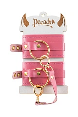 Оковы Pecado BDSM, прямоугольные, однослойные, натуральная кожа, розовый