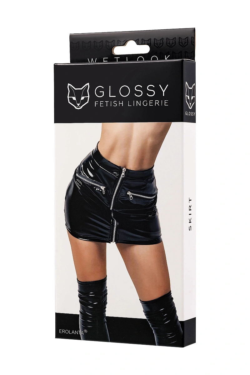 Юбка Glossy Billie из материала Wetlook, черный
