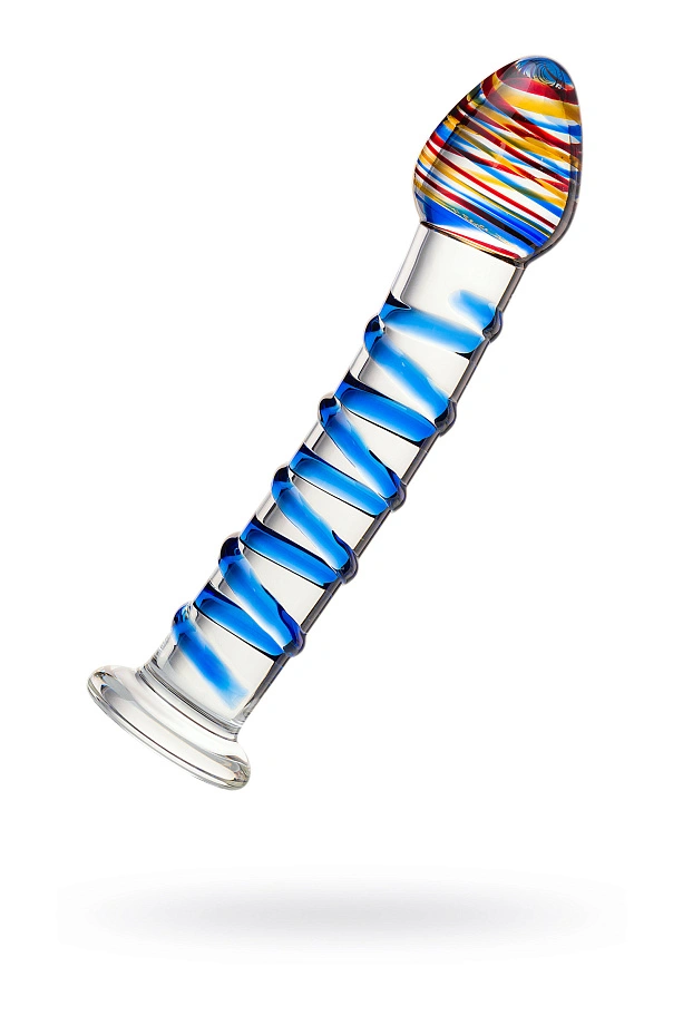 Нереалистичный фаллоимитатор Sexus Glass Rainbow head, стекло, прозрачный, 18 см
