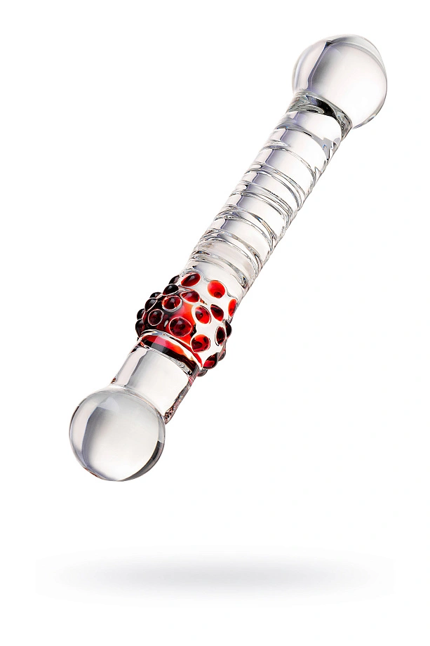 Двусторонний фаллоимитатор Sexus Glass Ribbed, стекло, прозрачный, 22 см