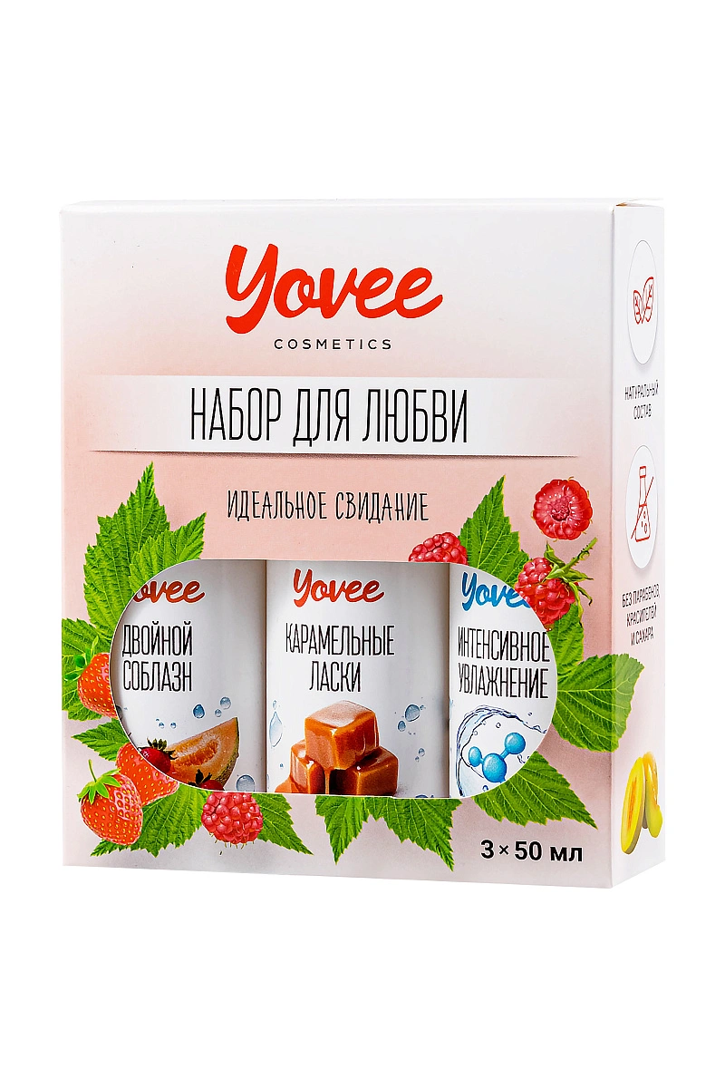 Набор гелей-смазок Yovee для любви (721008+721014+721052), вкус(клубн/дыня+карам)+увл(гиалур),3х50мл