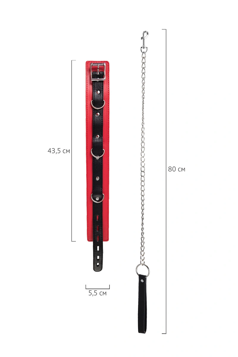 Ошейник TOYFA Theatre красно-черный кожаный с поводком