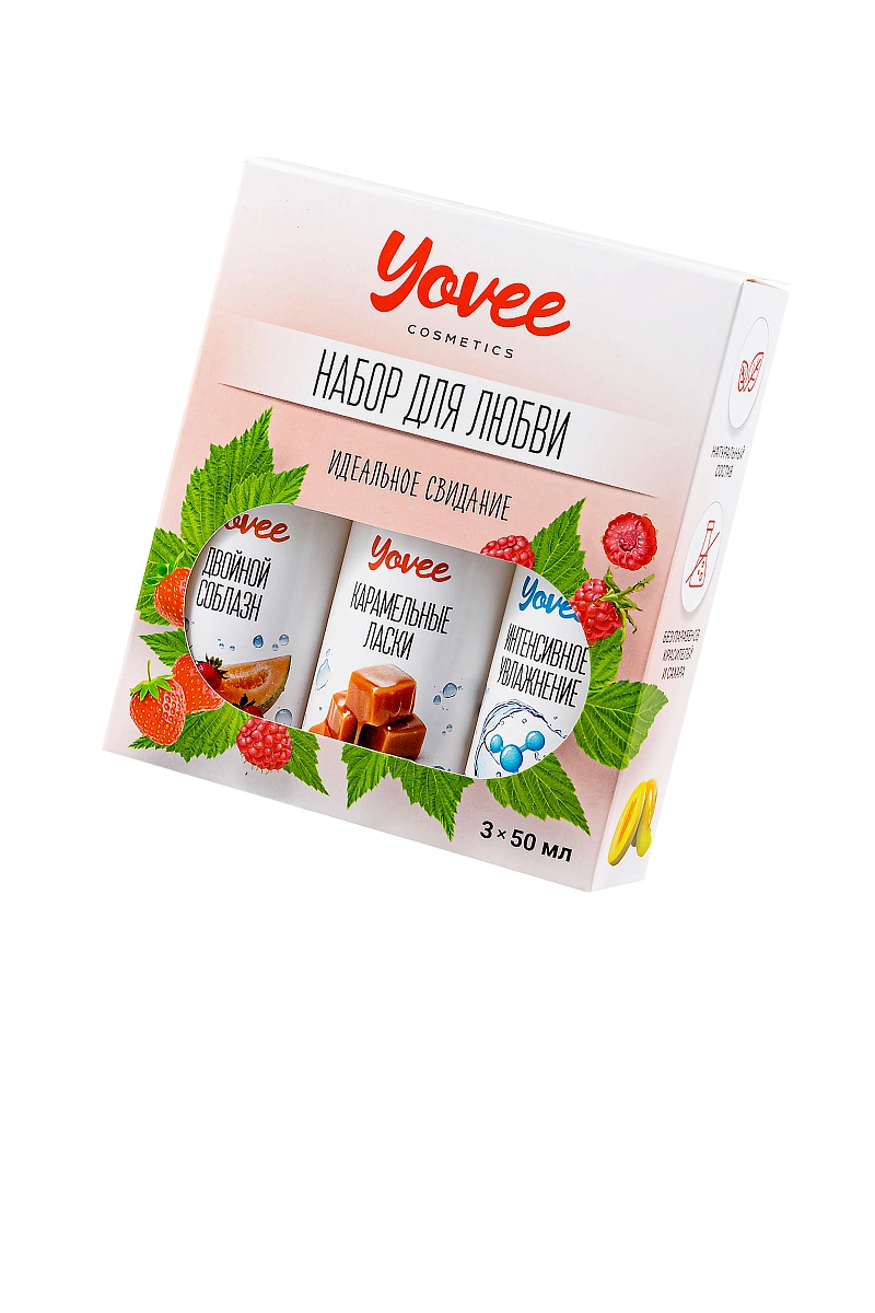 Набор гелей-смазок Yovee для любви (721008+721014+721052), вкус(клубн/дыня+карам)+увл(гиалур),3х50мл