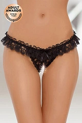 Стринги с кружевной рюшей открытые SoftLine Collection, черный, S/L