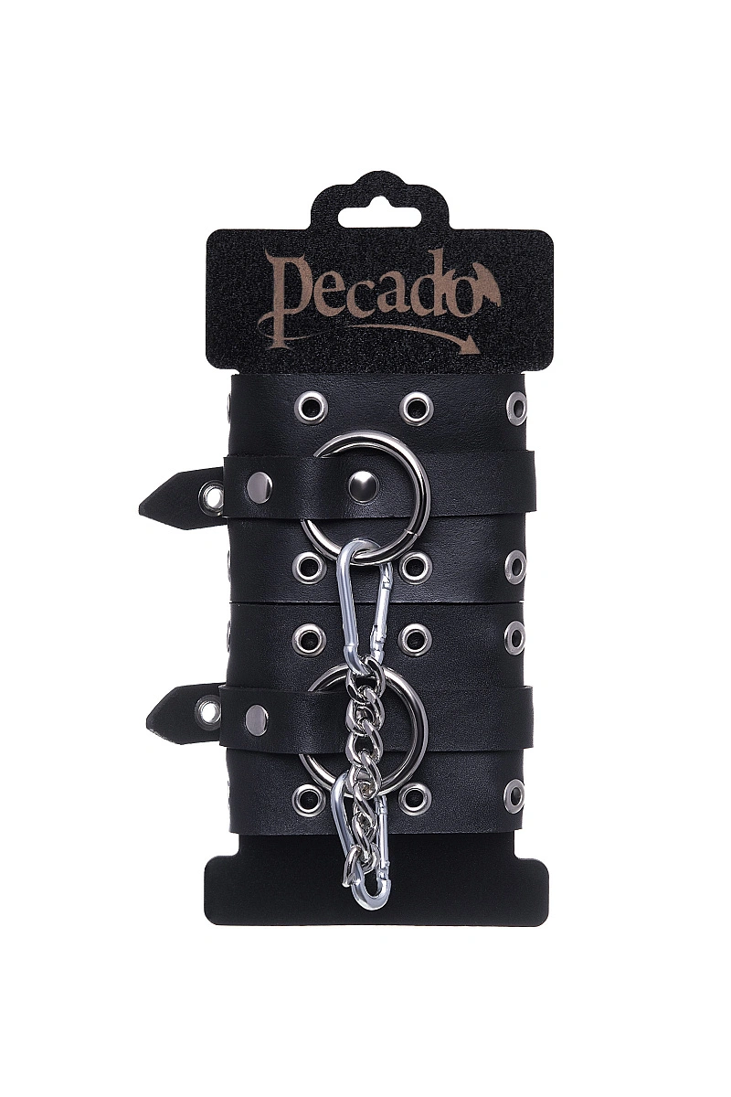 Наручники Pecado, однослойные с люверсами, натуральная кожа, черные