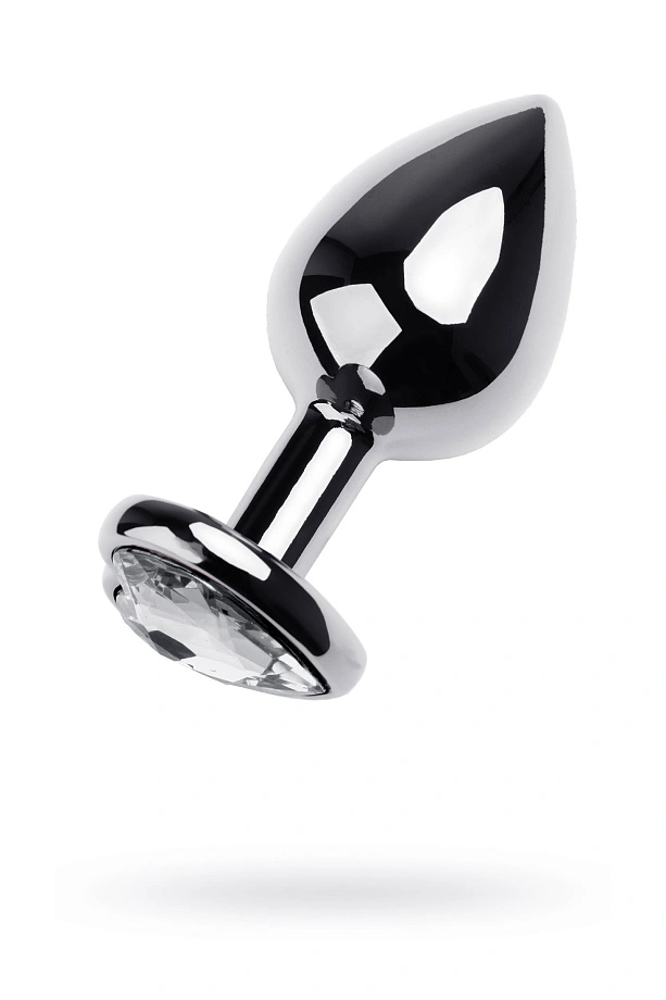 Анальная втулка Metal by TOYFA, металл, серебряная, с кристаллом цвета алмаз, 8 см, Ø 3,4 см, 85 г