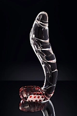 Нереалистичный фаллоимитатор Sexus Glass Red Scrotum, стекло, прозрачный, 17,5 см