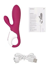 Вибратор с клиторальным стимулятором и подогревом Satisfyer Hot Bunny Connect App, бордовый, 17,5 см