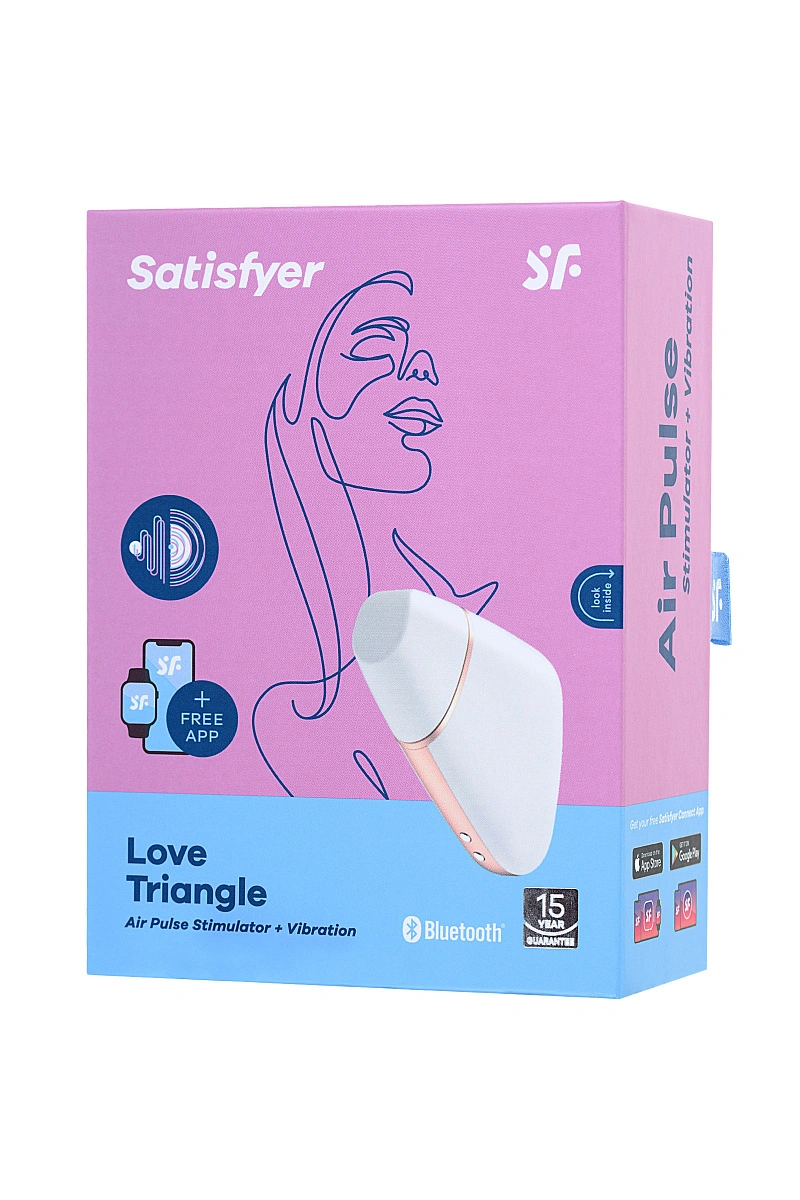 Вакуум-волновой стимулятор с вибрацией Satisfyer Love Triangle Connect App, силикон, белый, 8,8 см