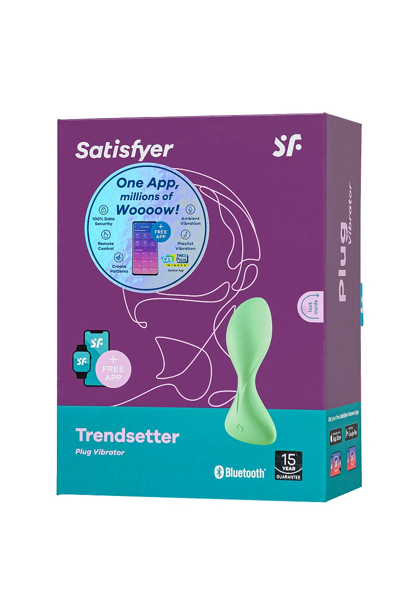 Анальная вибровтулка Satisfyer Trendsetter Connect App, зеленая, 11,3 см