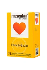 Презервативы Masculan, Ribbed+Dotted №21, латекс, кольца, точечные, розовые, 19 см, 5,3 см, 21 шт.