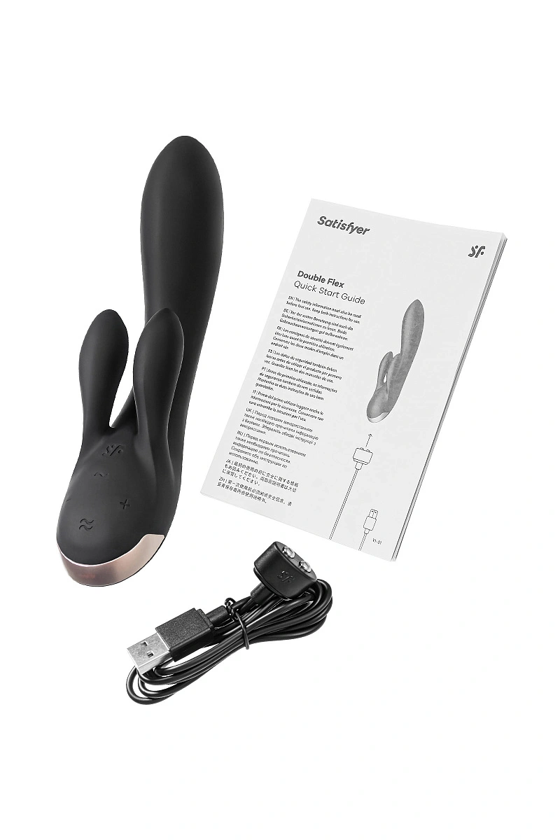 Вибратор с клиторальным стимулятором Satisfyer Double Flex Connect App, черный, силикон, 20 см
