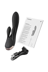 Вибратор с клиторальным стимулятором Satisfyer Double Flex Connect App, черный, силикон, 20 см
