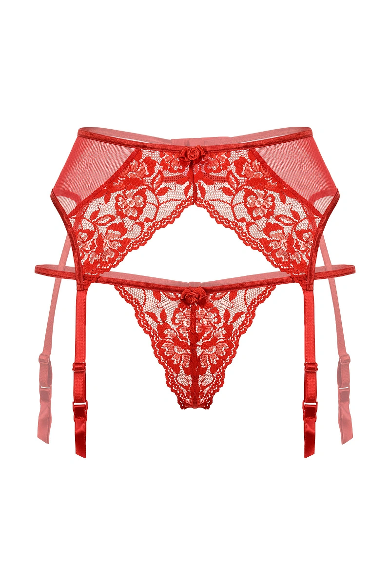 Пояс для чулок и стринги кружевные SoftLine Collection, красный, S/M