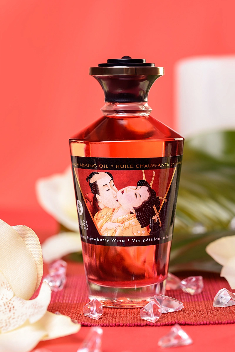 Масло массажное для тела Shunga «Клубника и шампанское»Sparkling Strawberry Wine,разогревающее,100мл