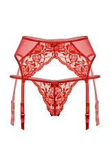 Пояс для чулок и стринги кружевные SoftLine Collection, красный, S/M