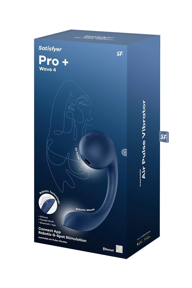 Вибратор для точки G  с вакуумно-волновой стимуляцией Satisfyer Pro+ Wave 4 APP, силикон, синий