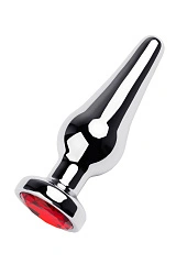 Анальная втулка Metal by TOYFA, металл, серебряная, с красным кристаллом,12 см, Ø 4 см, 195 г
