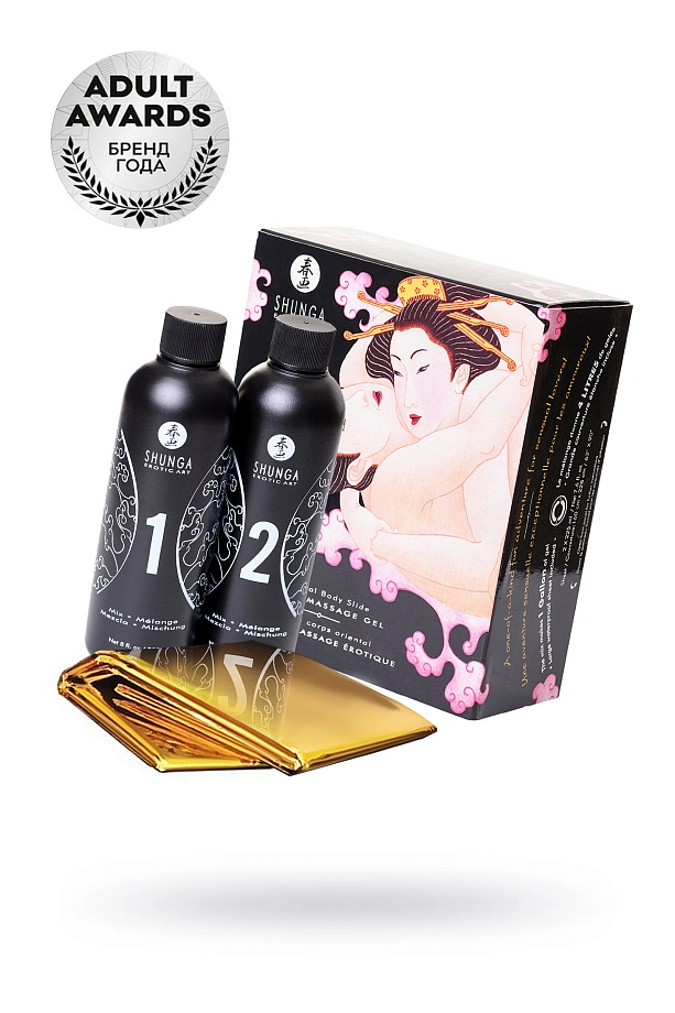 Массажный гель Shunga «Шампанское и клубника» серии «Контактный восточный массаж» 2х225 мл.