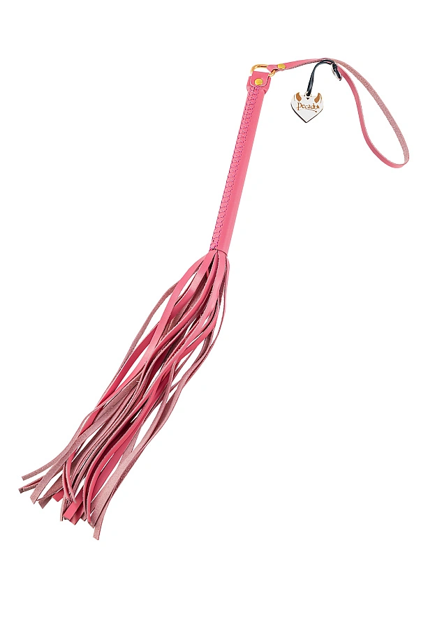 Плеть Pecado BDSM, розовая рукоять, розовые хлысты, натуральная кожа