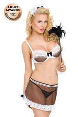 Костюм официантки SoftLine Collection Paola (бюстгальтер, юбка, головной убор, манжеты), чёрный