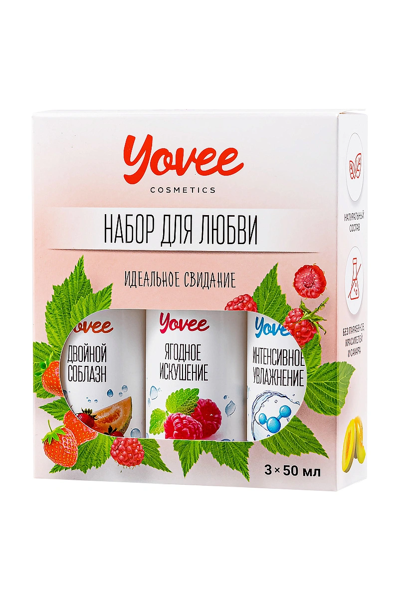 Набор гелей-смазок Yovee для любви (721008+721010+721052), вкус(клуб/дын+малин/мят)+увл(гиал),3х50мл