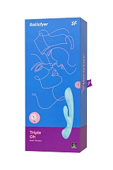 Нереалистичный вибратор Satisfyer Triple Oh, силикон, голубой, 24 см