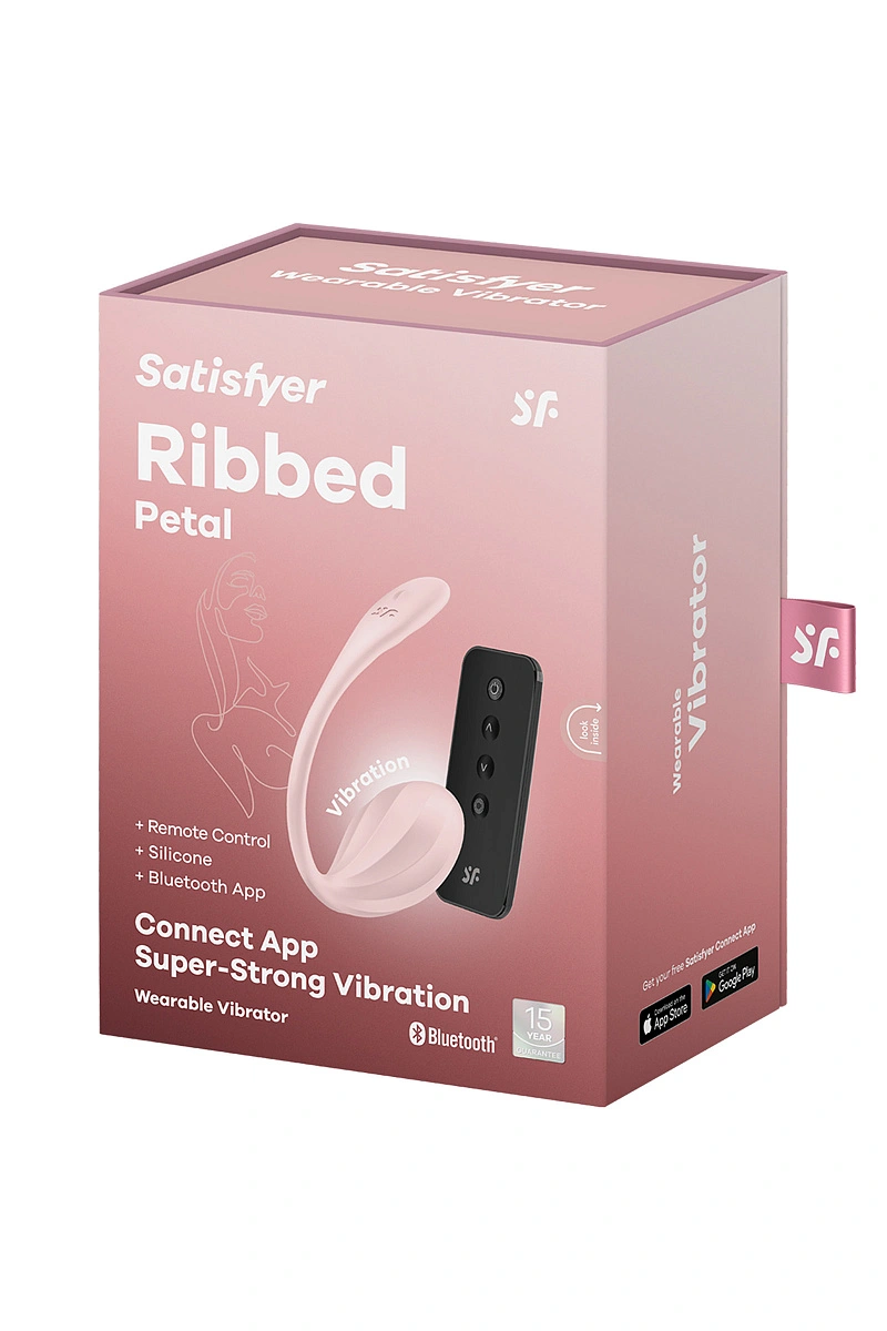 Виброяйцо Satisfyer Ribbed Petal Connect App с пультом ДУ, розовое, 7,8 см