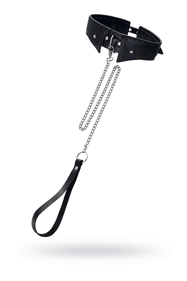 Ошейник-воротник Pecado, с поводком, натуральная кожа, черный