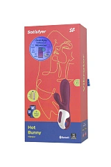 Вибратор с клиторальным стимулятором и подогревом Satisfyer Hot Bunny Connect App, бордовый, 17,5 см