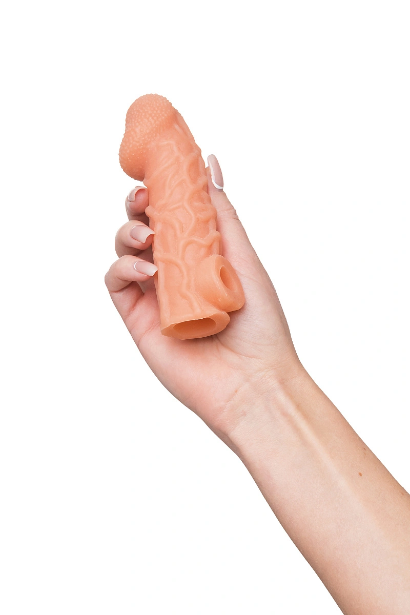 Насадка реалистичная KOKOS COCK SLEEVE 006-S с дополнительной стимуляцией, TPE, телесная, 13.8 см