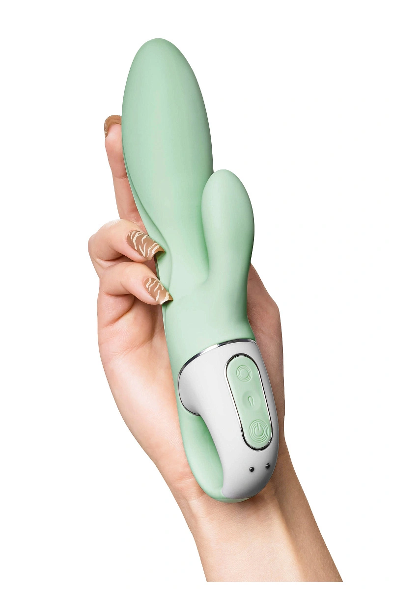 Вибратор с расширением Satisfyer Air Pump Bunny 5+ Connect App, силикон, мятный, 10 см