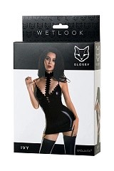 Платье с чокером Glossy Ivy из материала Wetlook, черное