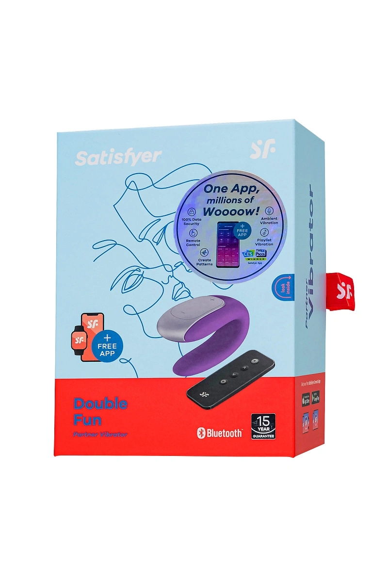 Стимулятор для пар Satisfyer Double Fun Connect App, с пультом ДУ, силикон, фиолетовый, 9 см