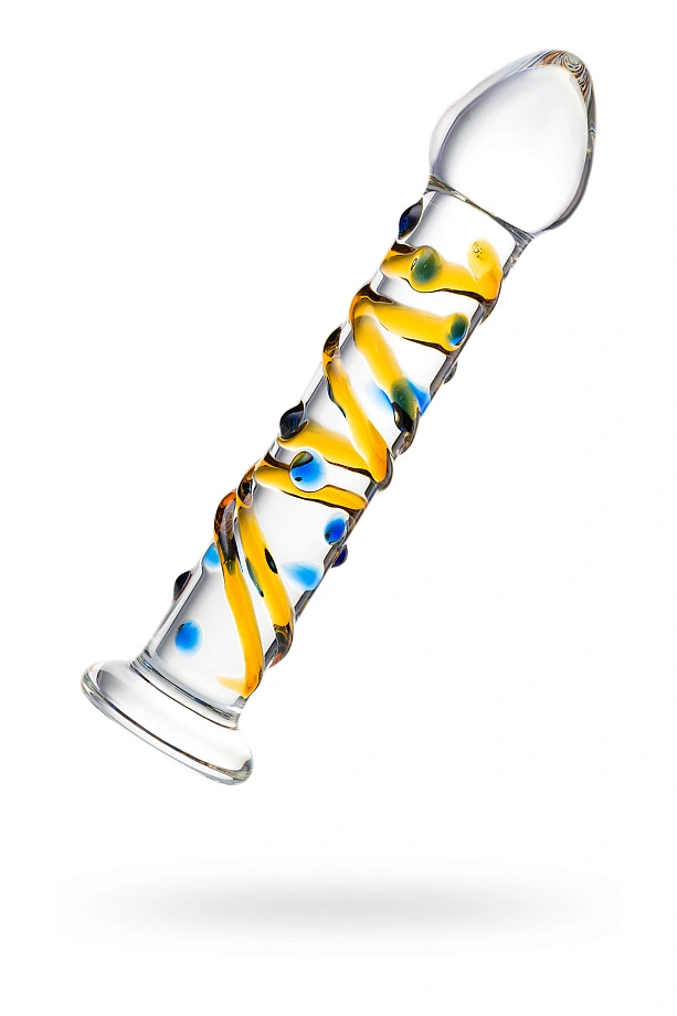 Нереалистичный фаллоимитатор Sexus Glass YellowBlue, стекло, прозрачный, 17,5 см