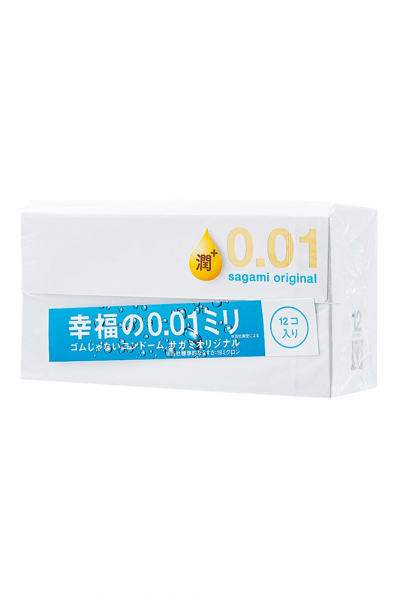 Презервативы Sagami, original 0.01, полиуретан, EXTRA LUB, 12 шт.
