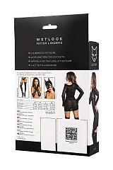 Комплект Glossy Sheril платье сетка, лиф и трусики из материала Wetlook, черный