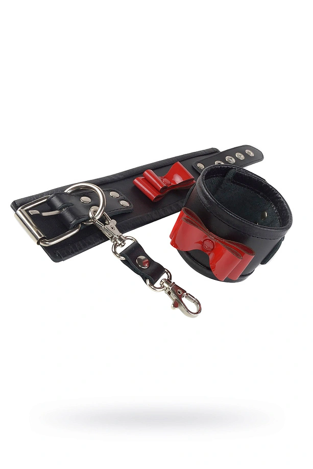 Наручники с бантиком Sitabella, кожа, чёрные