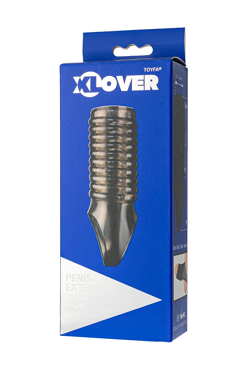 Насадка на член сквозная XLover by TOYFA, TPE, черный прозрачный, 11 см