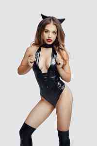 Боди Glossy Kitti с ушками на ободке из материала Wetlook, черное