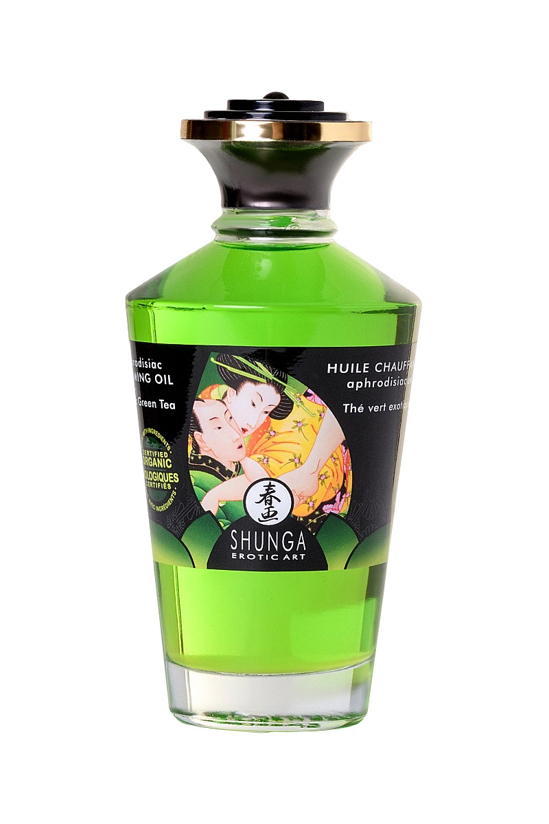 Масло массажное для тела Shunga «Экзотический зеленый чай» (Exotic Green Tea), разогревающее, 100мл.