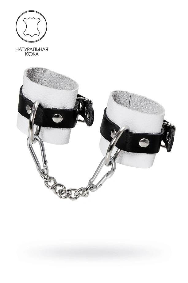 Наручники Pecado, мягкие, с одним ремешком с люверсами, натуральная кожа, бело-чёрные