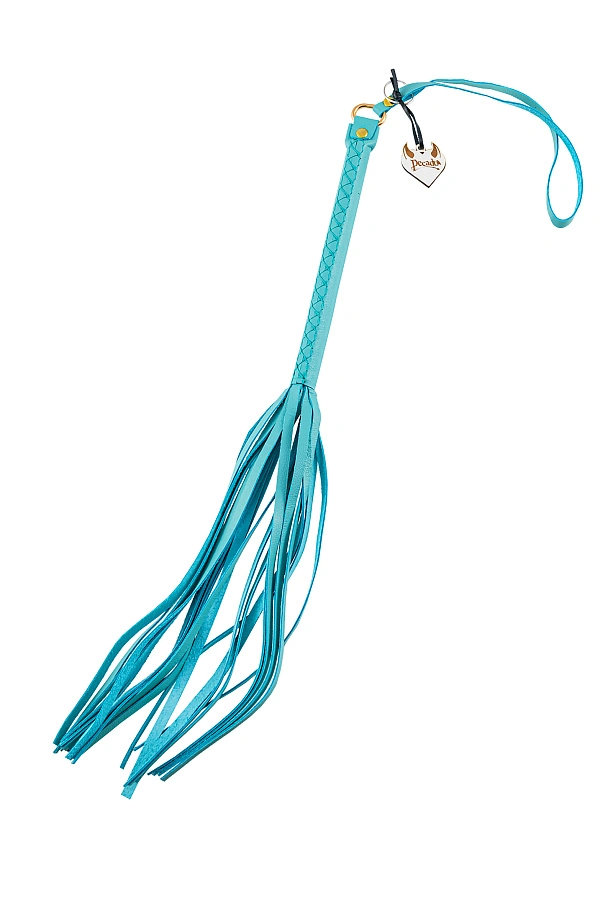 Плеть Pecado BDSM, голубая рукоять, голубые хлысты, натуральная кожа