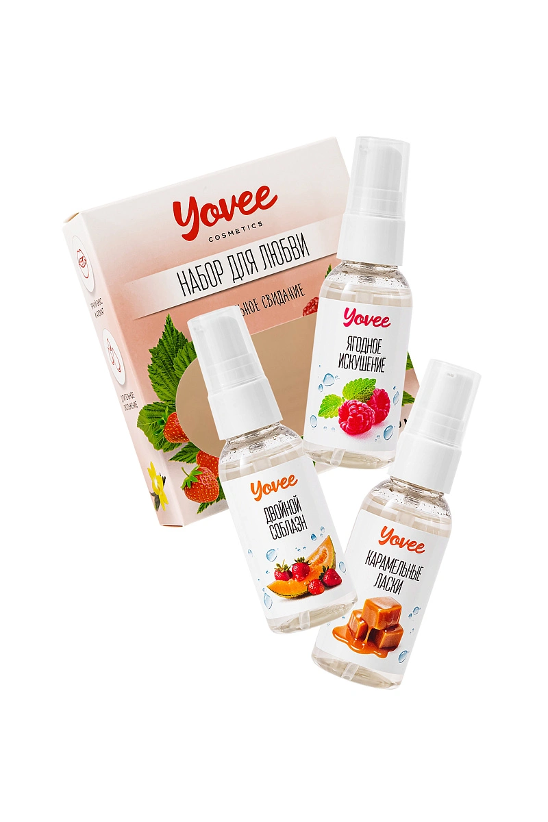 Набор гелей-смазок Yovee для любви (721008+721010+721014), вкус (клубн/дыня+малин/мята+карам),3х50мл