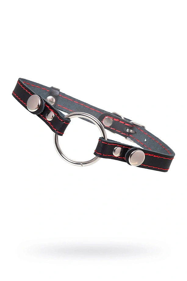 Кляп Pecado, «Кольцо 39 мм», с красной строчкой, натуральная кожа, черный