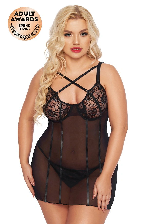 Ночная сорочка и стринги SoftLine Collection Cornelia, черный