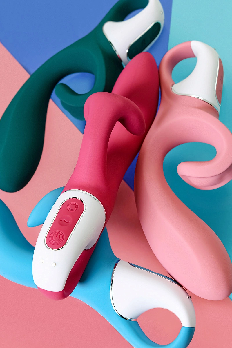 Нереалистичный вибратор Satisfyer Hug me Connect App, силикон, серо-голубой, 20,5 см