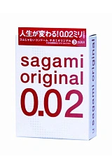 Презервативы Sagami, original 0.02, полиуретан, ультратонкие, гладкие, 19 см, 5,8 см, 3 шт.